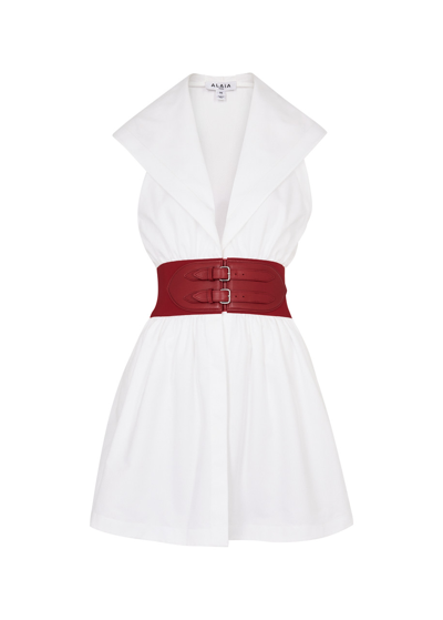 Shop Alaïa Hooded Cotton Mini Dress In White