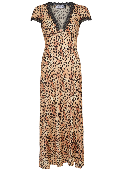 Shop Rixo London Rixo Clarice Leopard-print Satin Night Dress In Brown
