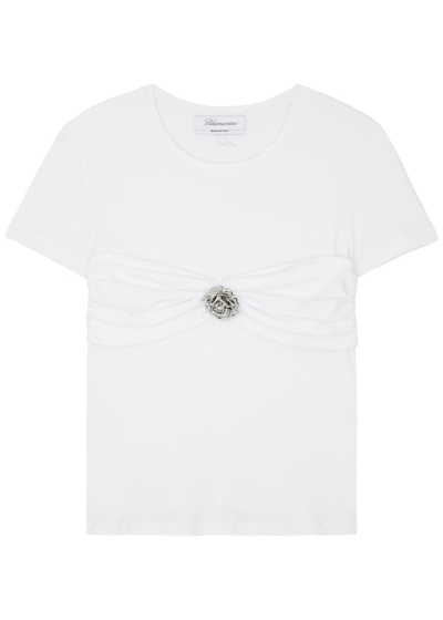 Shop Blumarine Rose-appliquéd Cotton T-shirt In White