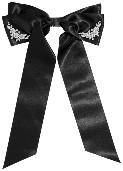 Shop Simone Rocha Crystal-embellished Satin Bow Hair Clip In Black