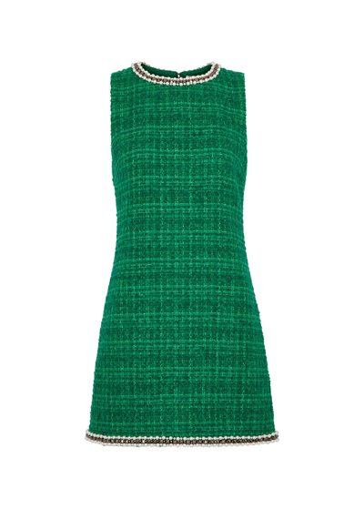 Shop Alice And Olivia Clyde Embellished Tweed Mini Dress In Green