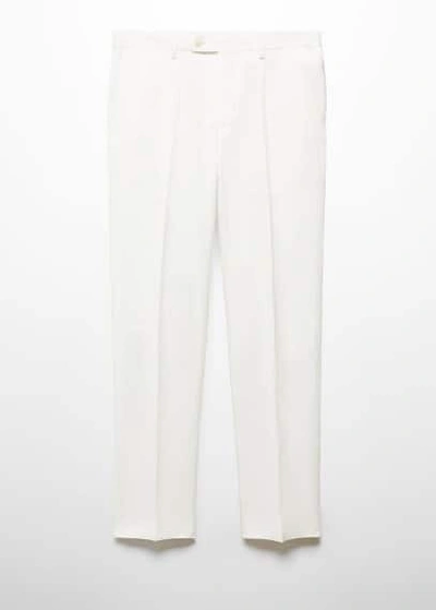 Shop Mango Slim Fit Cotton And Linen Suit Pants White In Blanc