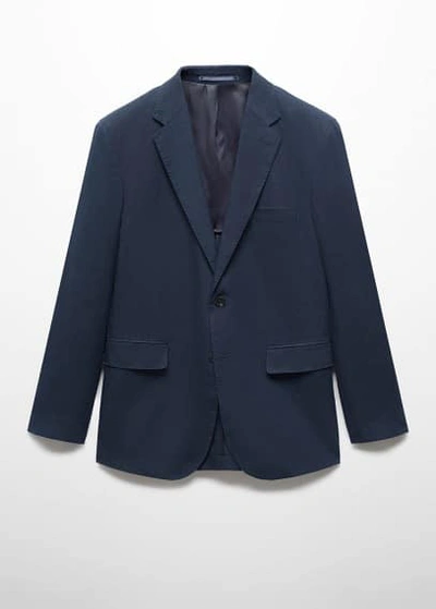 Shop Mango 100% Linen Slim-fit Suit Jacket Dark Navy In Bleu Marine Foncé