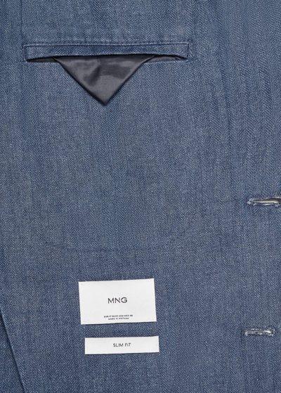 Shop Mango Slim Fit Suit Jacket In 100% Herringbone Linen Indigo Blue In Bleu Indigo