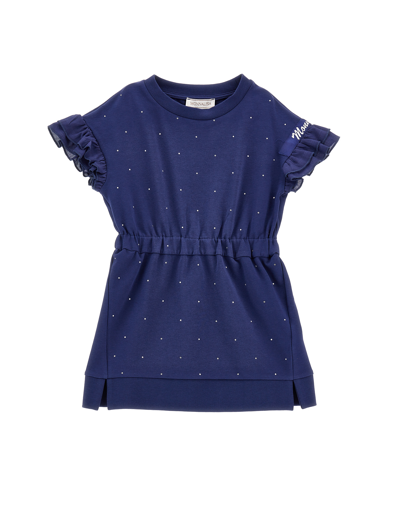Shop Monnalisa Rhinestone Sweatshirt Dress In Navy Blue