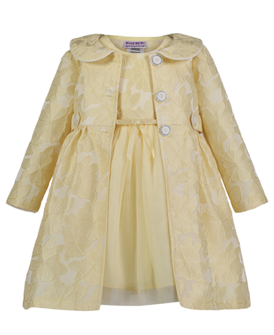 Shop Blueberi Boulevard Toddler Girls Fit-and-flare Dress And Jacquard Coat Set In Spring Yellow