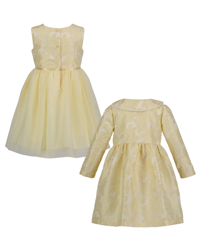 Shop Blueberi Boulevard Toddler Girls Fit-and-flare Dress And Jacquard Coat Set In Spring Yellow