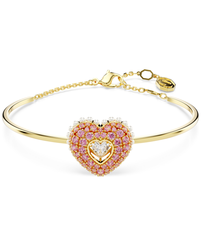Shop Swarovski Gold-tone Hyperbola Heart Bangle Bracelet In Pink