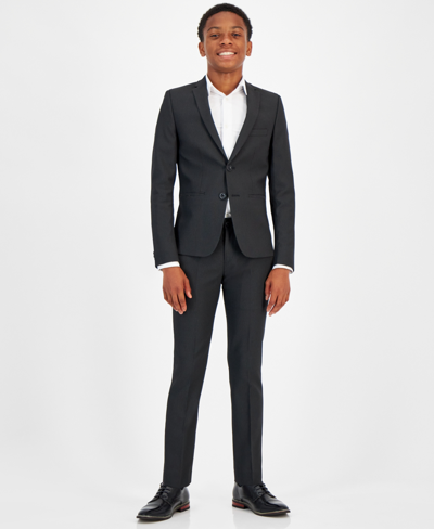 Shop Michael Kors Big Boys Silver 2 Piece Slim Fit Stretch Suit In Charcoal