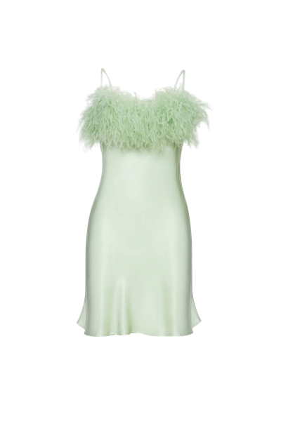 Shop Sleeper Boheme Mini Dress With Feathers In Green