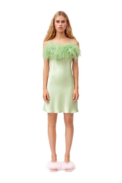 Shop Sleeper Boheme Mini Dress With Feathers In Green