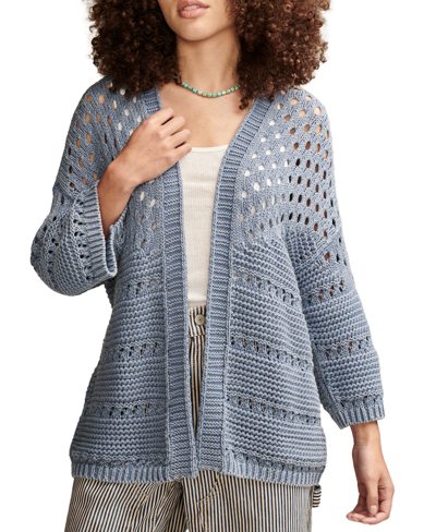 Shop Lucky Brand Women's Cotton Crochet Open-front Cardigan Sweater In Mountain Spring Wash