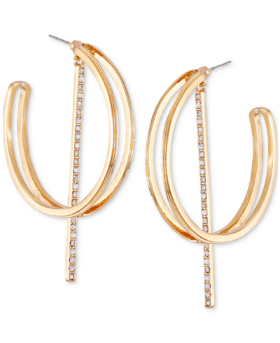 Shop Guess Gold-tone Crystal Bar Charm Double-row Hoop Earrings