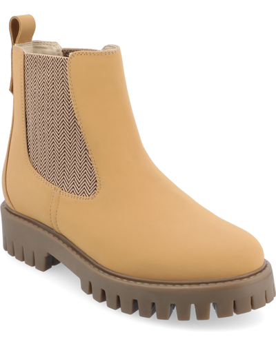 Journee Collection Medium And Wide Width Womens Alara Chelsea Pull On Bootie In Natural
