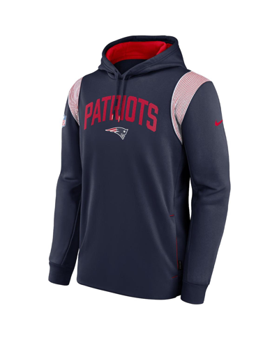 Shop Nike Men's  Navy New England Patriots Sideline Athletic Stack Performance Pullover Hoodie