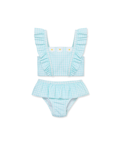 Shop Little Me Baby Girls Daisy Gingham Swimsuit In Blue
