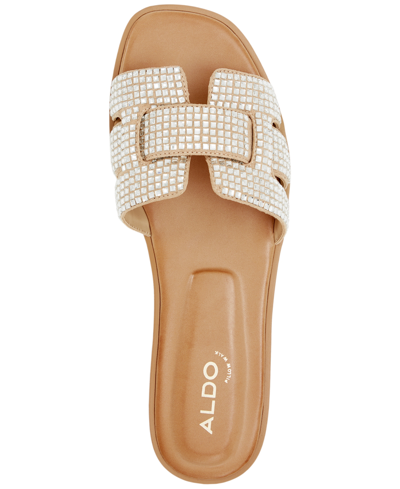 Shop Aldo Women's Elenaa Studded Flat Slide Sandals In Medium Brown