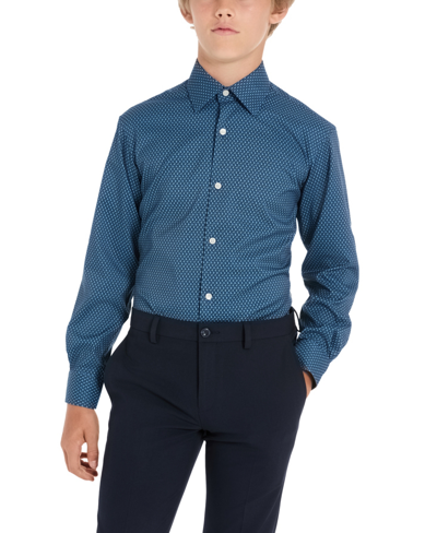 Shop Michael Kors Big Boys Classic Fit Button Up Dress Shirt In Navy,white