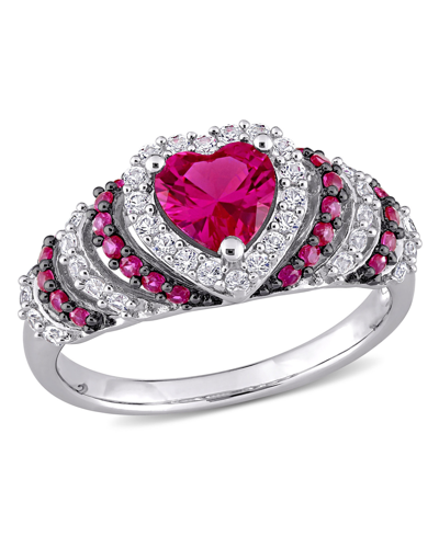 Shop Macy's Lab-grown Ruby (1 1/3 Ct. T.w.) And Lab-grown White Sapphire (3/8 Ct. T.w.) Heart Vintage Style Ring