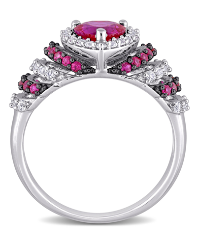 Macy's Lab-grown Ruby (1 1/3 Ct. T.w.) And Lab-grown White Sapphire (3/8 Ct. T.w.) Heart Vintage Style Ring In Ruby