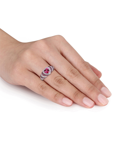Macy's Lab-grown Ruby (1 1/3 Ct. T.w.) And Lab-grown White Sapphire (3/8 Ct. T.w.) Heart Vintage Style Ring In Ruby