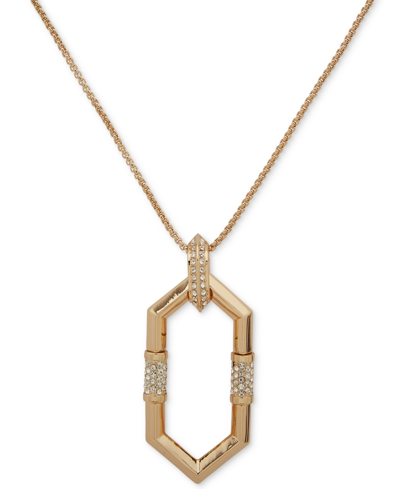 Shop Karl Lagerfeld Pave Geometric Link 36" Adjustable Pendant Necklace In Gold