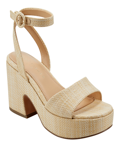 Shop Marc Fisher Ltd Women's Razza Open-toe Block Heel Dress Sandals In Light Natural Textile