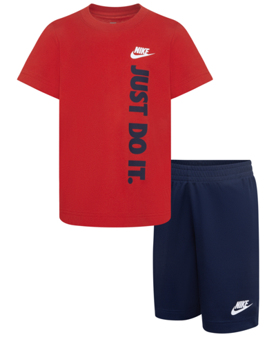 Shop Nike Little Boys Just Do It T-shirt And Shorts, 2 Piece Set In Midnight Navy