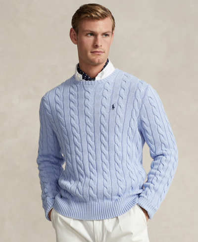 Shop Polo Ralph Lauren Men's Cable-knit Cotton Sweater In Blue Hyacinth