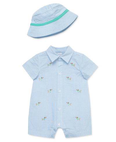 Shop Little Me Baby Boys Puppies Romper With Hat In Blue