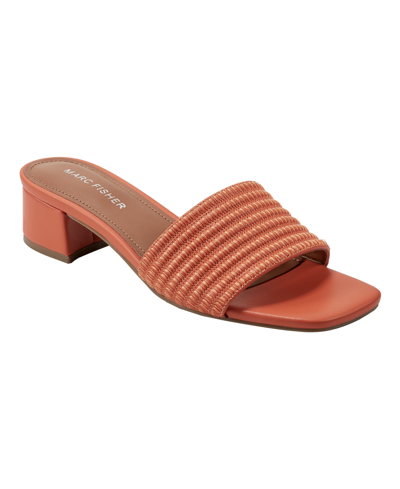 Shop Marc Fisher Women's Casala Square Toe Slip-on Dress Sandals In Orange- Faux Leather- Polyurethane,text
