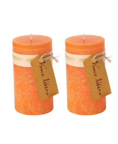 Shop Vance Kitira 6" Timber Pillar Candles, Set Of 2 In Tangerine
