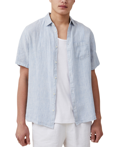 Shop Cotton On Men's Linen Short Sleeve Shirt In Micro Blue Stripe