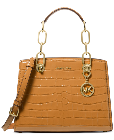 Shop Michael Kors Michael  Cynthia Small North South Satchel In Pale Peanut