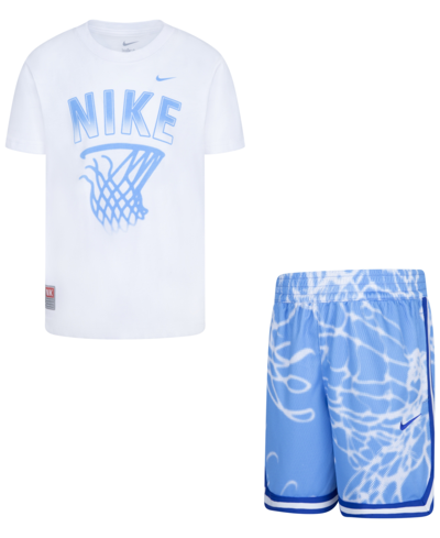 Shop Nike Little Boys Mesh T-shirt And Shorts, 2 Piece Set In University Blue