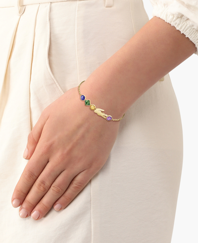 Lacoste Gold-tone Deva Multicolor Stone Charm Bracelet In Gold