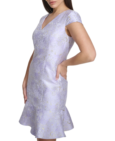 Shop Kensie Women's V-neck Jacquard Fit & Flare Dress In Lilac