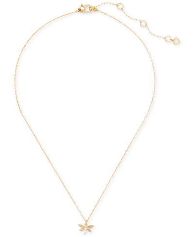 Shop Kate Spade Gold-tone Pave Dragonfly Pendant Necklace, 16" + 3" Extender In Pink.
