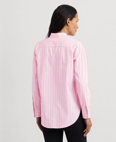 Shop Lauren Ralph Lauren Women's Cotton Striped Shirt In Pink,white Multi