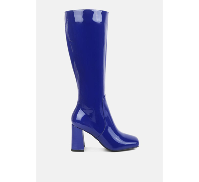 Shop London Rag Hypnotize Patent Pu Block Heeled Calf Boots In Blue