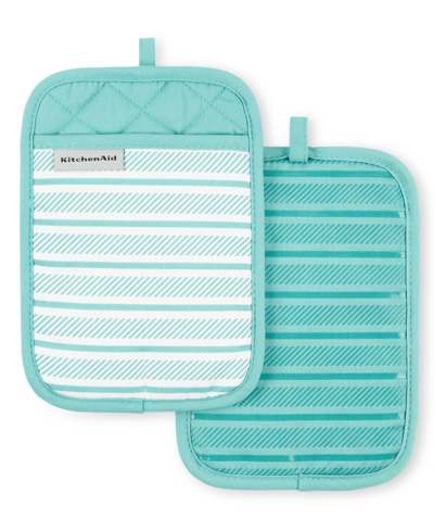 Shop Kitchenaid Albany Pot Holder 2-pack Set, 7" X 10" In Aqua Sky