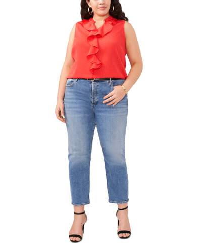 Shop Vince Camuto Plus Size Split-neck Ruffle-front Top In Tulip Red