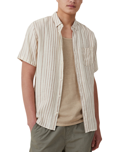 Shop Cotton On Men's Linen Short Sleeve Shirt In Ecru Stripe