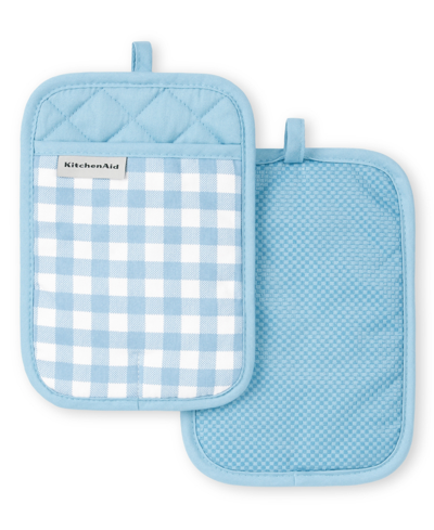 Shop Kitchenaid Gingham Pot Holder 2-pack Set, 7" X 10" In Blue Velvet