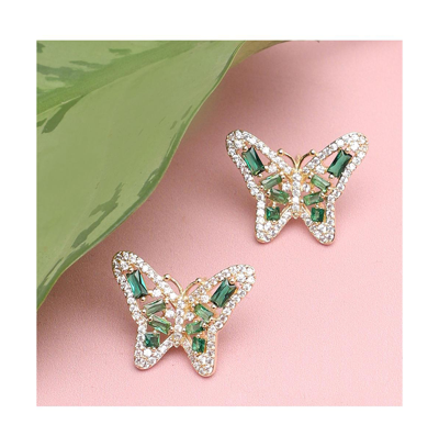 Shop Sohi Women's Crystal Butterfly Stud Earrings In Green