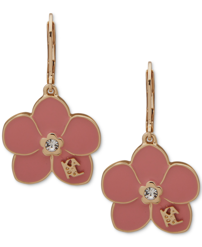 Shop Karl Lagerfeld Gold-tone Pave Pink Flower Drop Earrings