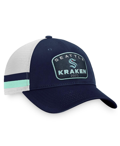 Shop Fanatics Men's  Deep Sea Blue, White Seattle Kraken Fundamental Striped Trucker Adjustable Hat In Deep Sea Blue,white