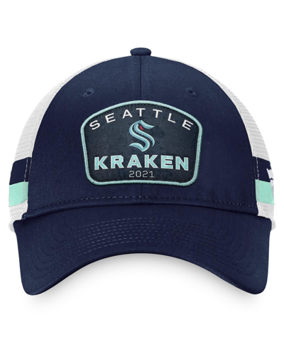 Shop Fanatics Men's  Deep Sea Blue, White Seattle Kraken Fundamental Striped Trucker Adjustable Hat In Deep Sea Blue,white
