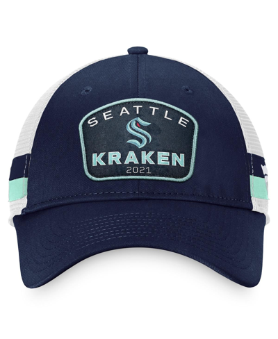 Fanatics Branded Deep Sea Blue/white Seattle Kraken Fundamental Striped Trucker Adjustable Hat In Deep Sea Blue,white