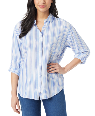 Shop Gloria Vanderbilt Women's Amanda Button-front Shirt In Hydra Blue Greetings Stripe